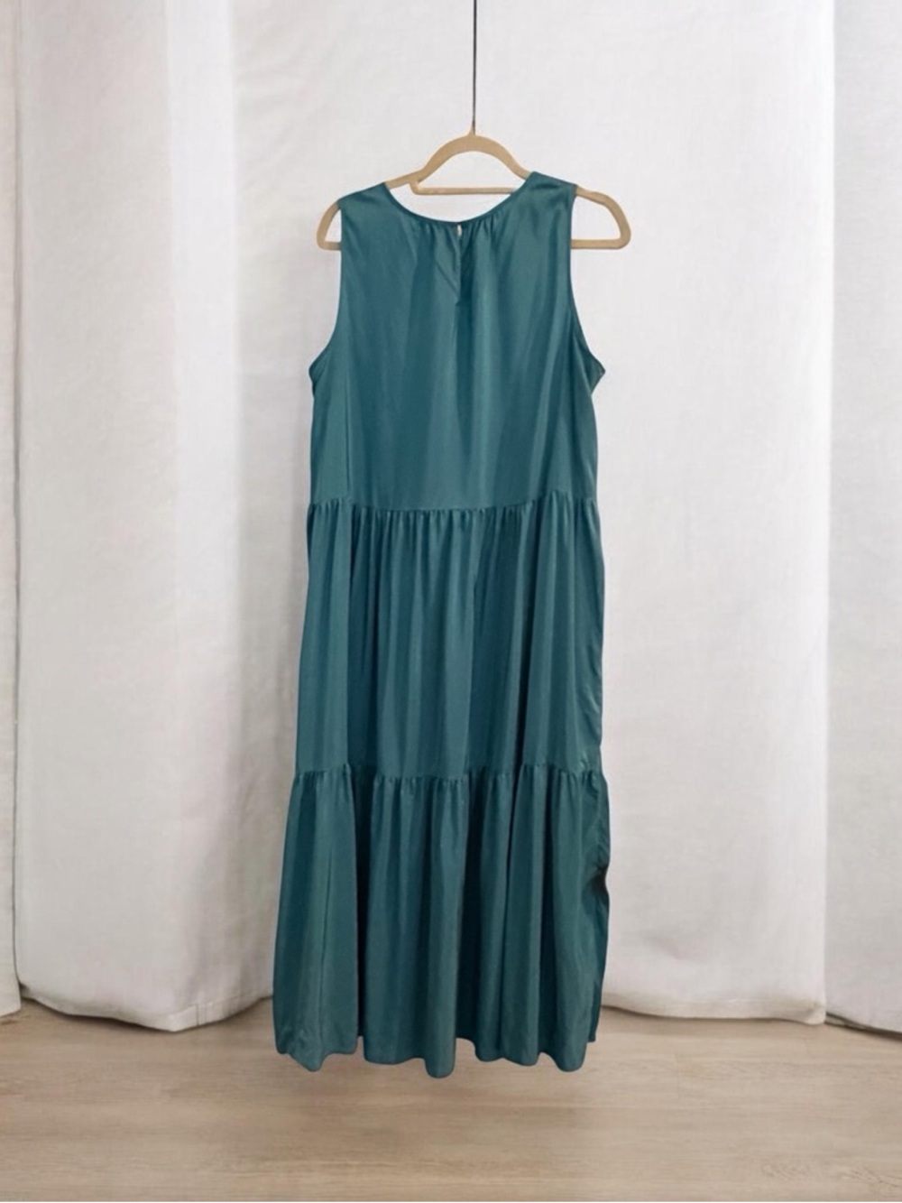 Eileen Fisher Teal Sleeveless Tiered Maxi Dress - Picture 3 of 5